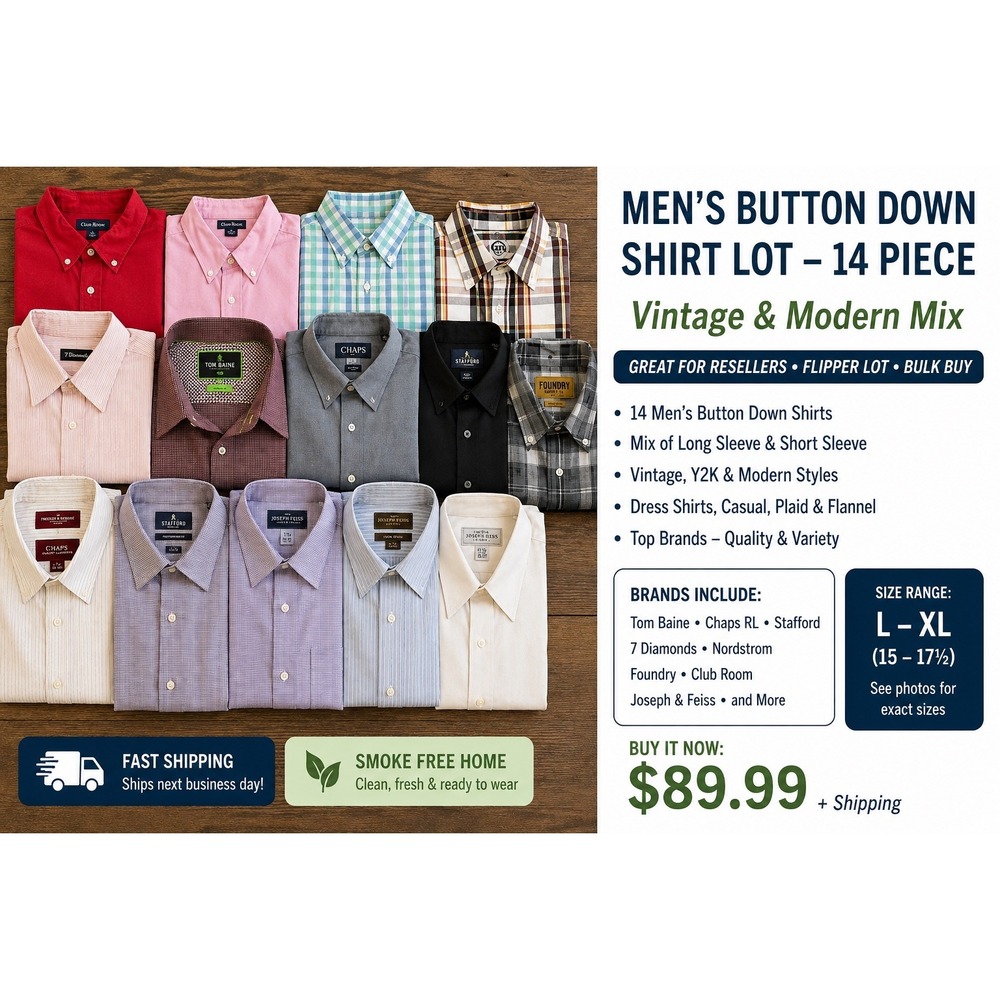 14pc Mens Button Down Shirt Lot L XL Nordstrom Chaps Tom Baine Reseller Bundle
